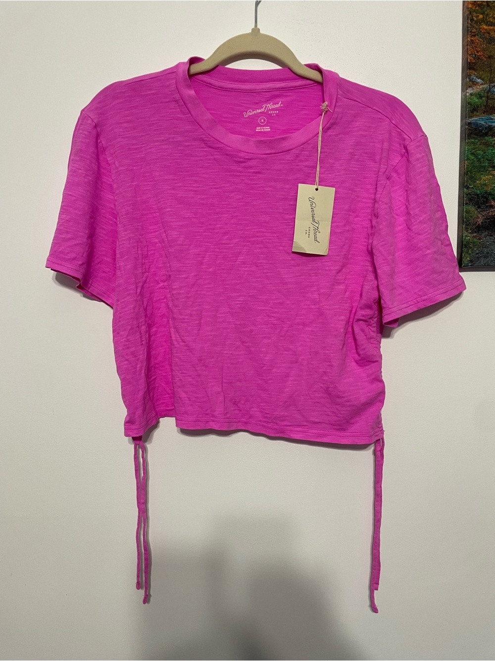 Universal thread crown & ivy Hot Pink Cropped Tie-Side Tee size M new